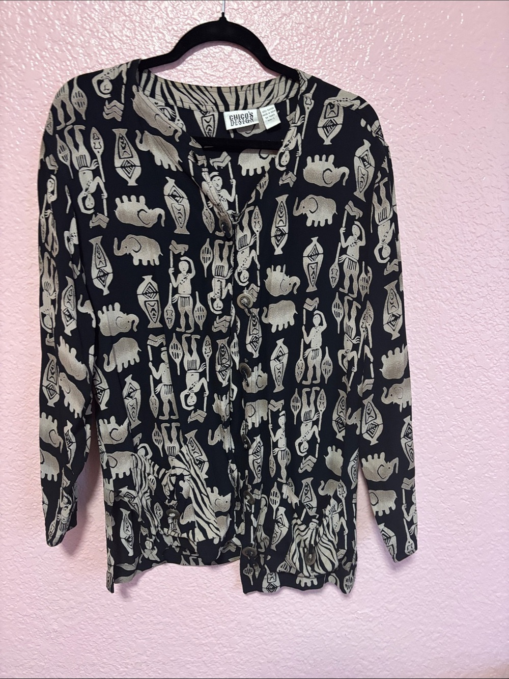 Chico's Black and Cream Printed Button-Front Jacket